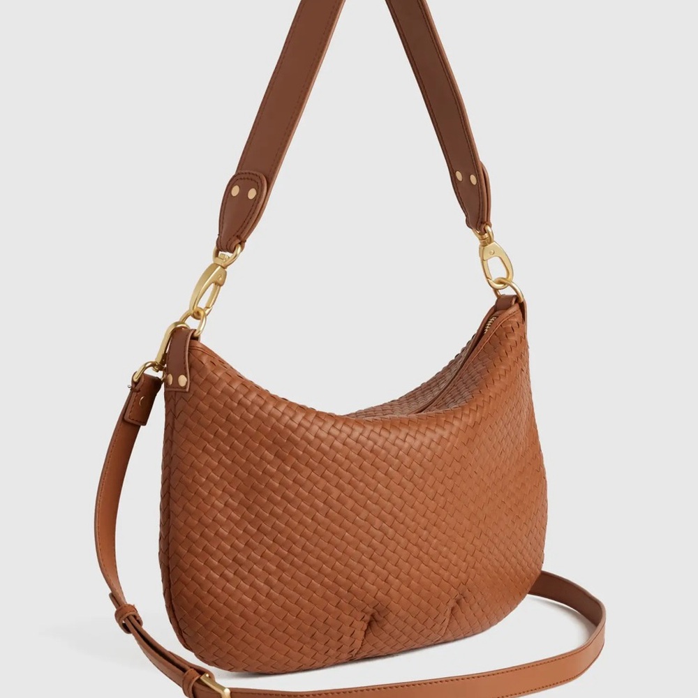 Quince Italian Leather Convertible Crescent Handwoven Shoulder Bag